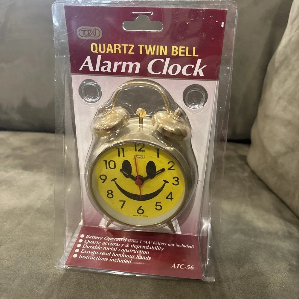 Tozaj Smiley Face Brass Alarm Clock Classic NOS Stapled Shut Package